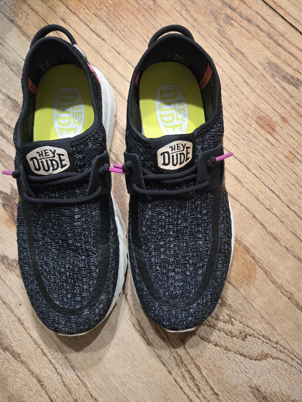 Hey Dude Black Knit Slip-On Sneakers with Pink Accent and Saucony sneakers